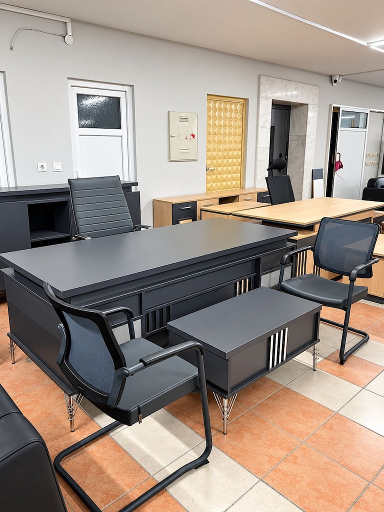 KLAS OFİS ÜSKÜDAR 200x90 cm ANTRASİT GRİ MÜDÜR MASA TAKIMI SIFIR - 2