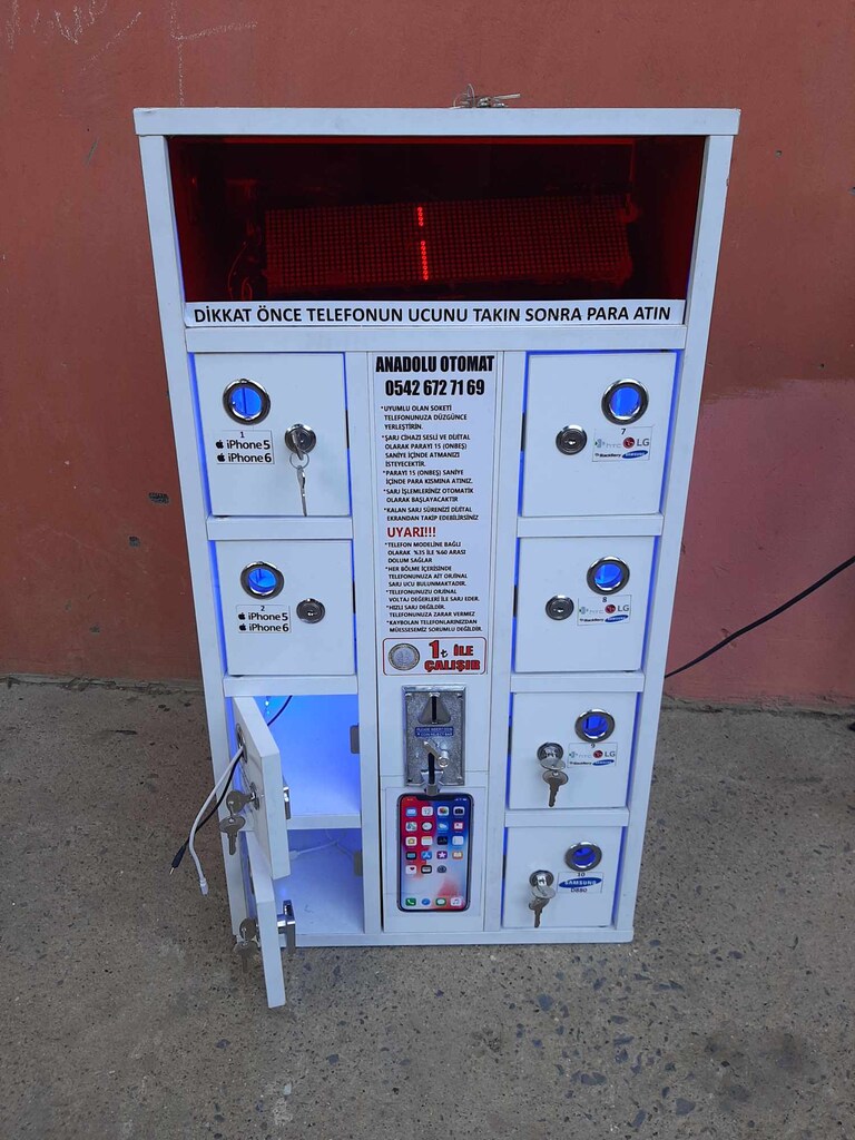 Jetonlu Otomat / Paralı Mobil Telefon Şarj Dolabı (Şarj Otomatı) - 3
