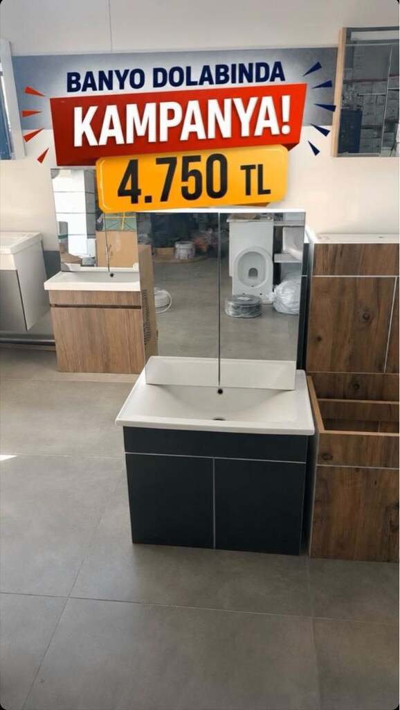 TOPTAN FİYATINA PERSKENDE BANYO DOLABI TAKIMI LAVABO TAŞI DAHİL - 2