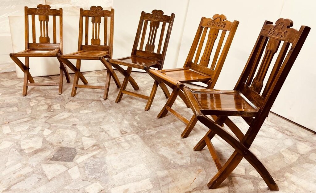 Antika 19.yüzyıl 5 Adet katlanır sandalye - 4
