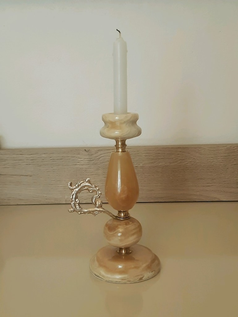 Antika Pirinç Mermer Şamdan Şinanay - 3
