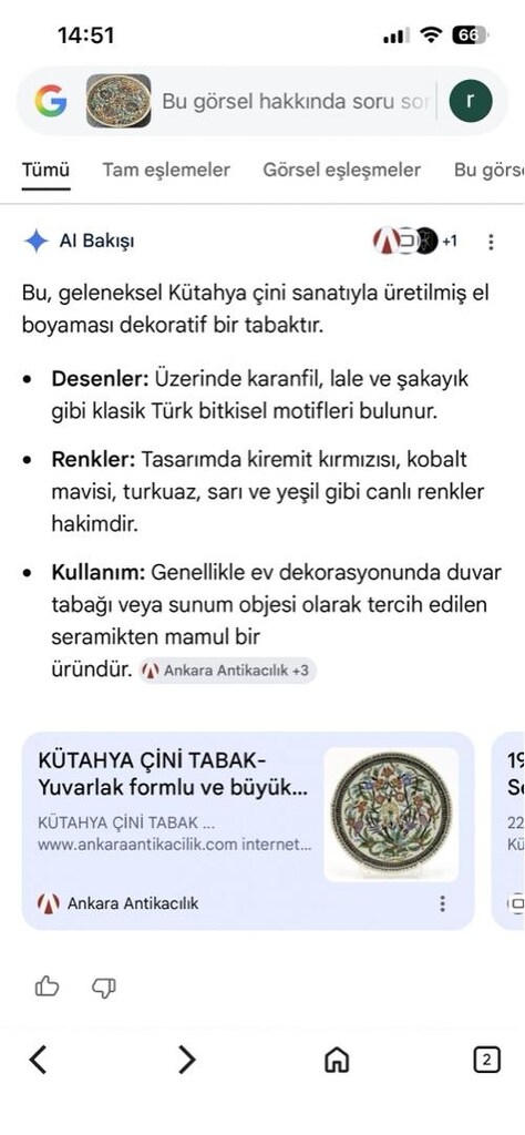 Kütahya çini sanatı el boyaması tabak - 5