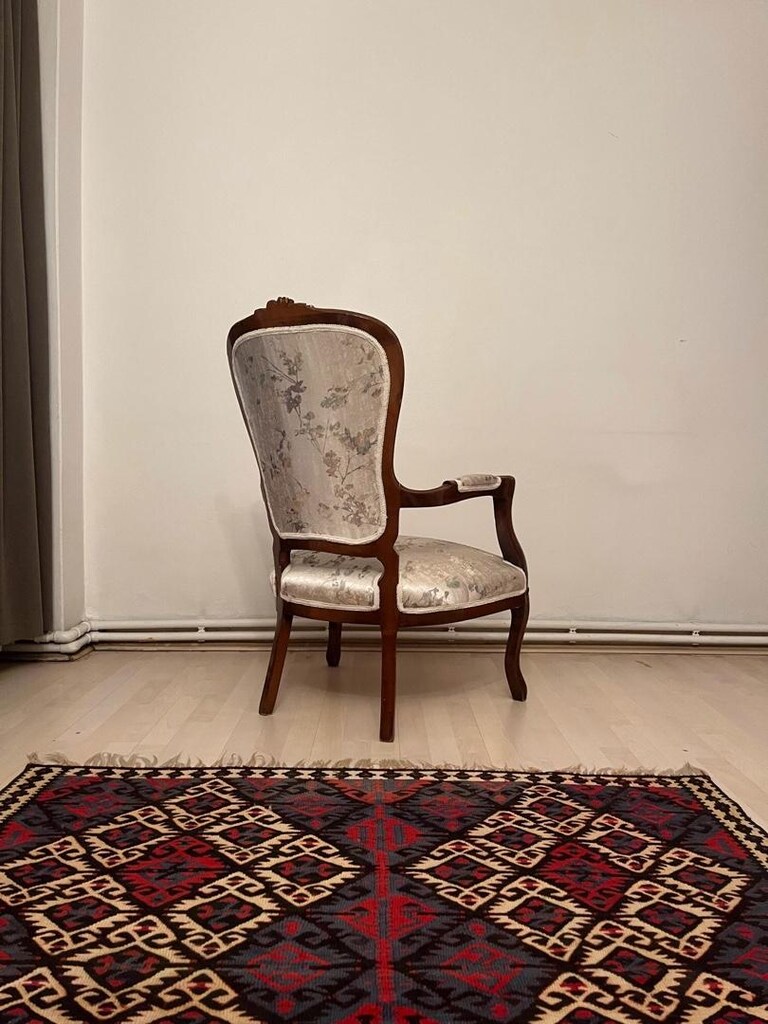 Antika Ceviz Yeni Döşenmiş Çift Berjer - 12