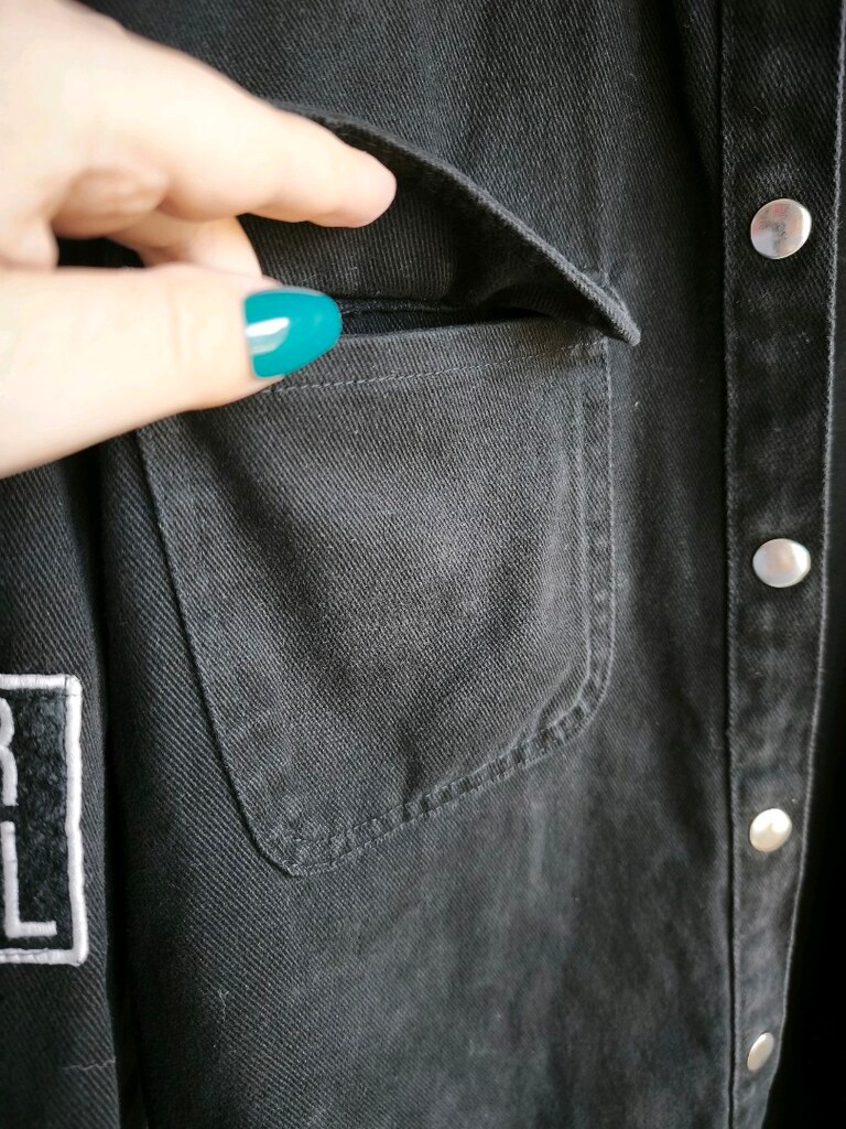 Siyah Yıpratmalı Armalı Denim Ceket Gömlek – L Beden - 3