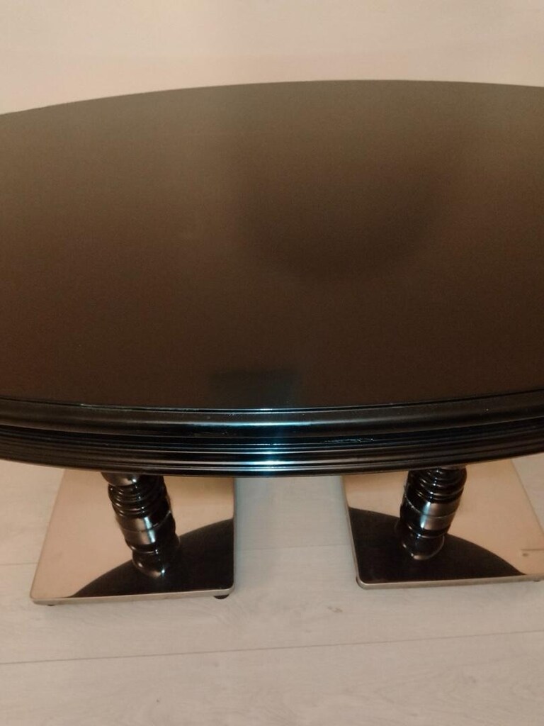 Siyah Ahşap Oval Masa Ve 2 Kadife Koltuk Lüx Masa - 2