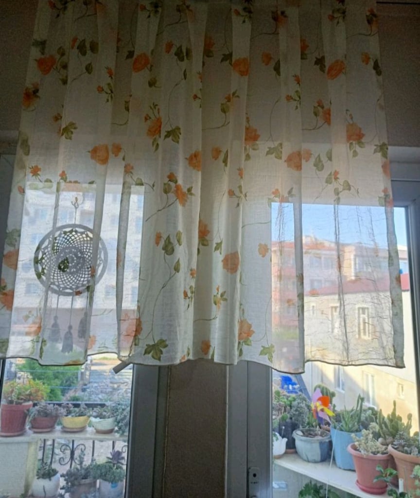 çiçek desenli Krem rengi tül perde boy116 cm en 110 cm pileli - 2