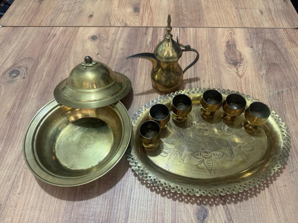 Vintage Pirinç Zemzem Suyu Servis Seti ve Hurmalık&Lokumluk - 6