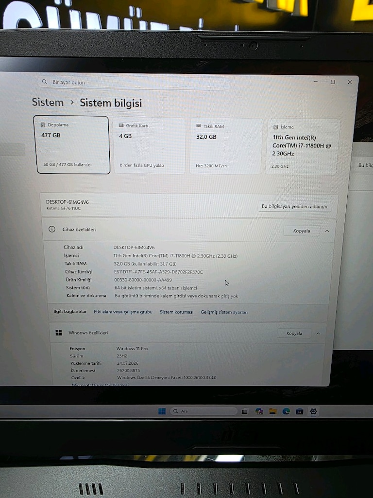 MSİ 17.3 İ7 11800H RTX3050 32GB RAM SİFİRDAN FARKSİZ - 9