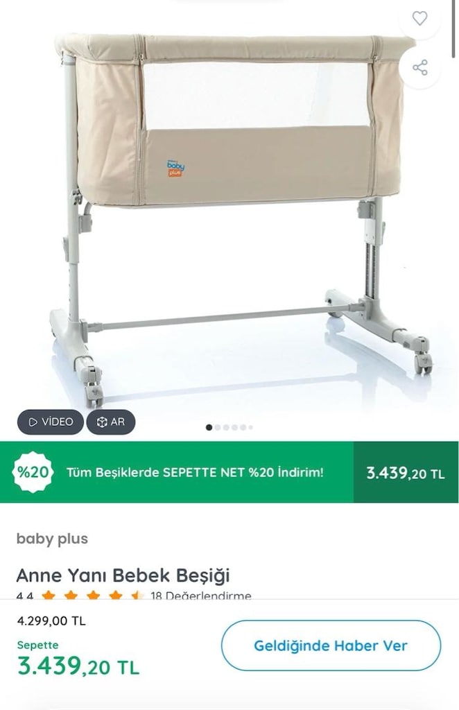 Baby Plus Ebebek Anne Yanı kumaş bebek beşiği tekerlekli stoklar yok - 8
