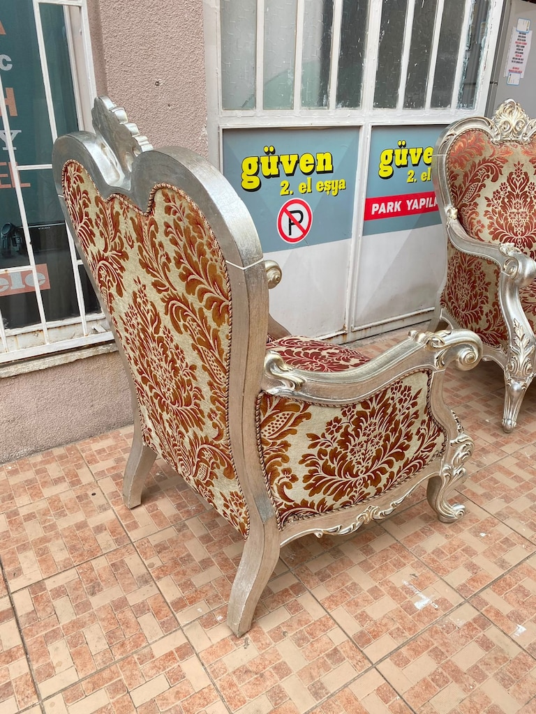 2. EL Milenyum Özel Yapım Eskitme Gümüş Avangart 2 Adet Berjer - 12