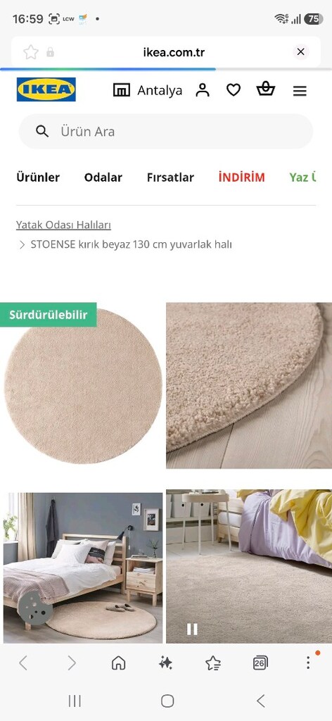 Ikea Stoense 130 cm yuvarlak bej halı kırık beyaz kilim - 2