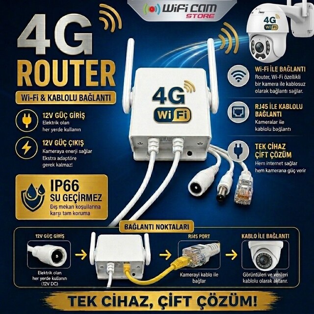 4G Router - Wi-Fi ve Kablolu Bağlantı Destekli Kamera İstasyonu