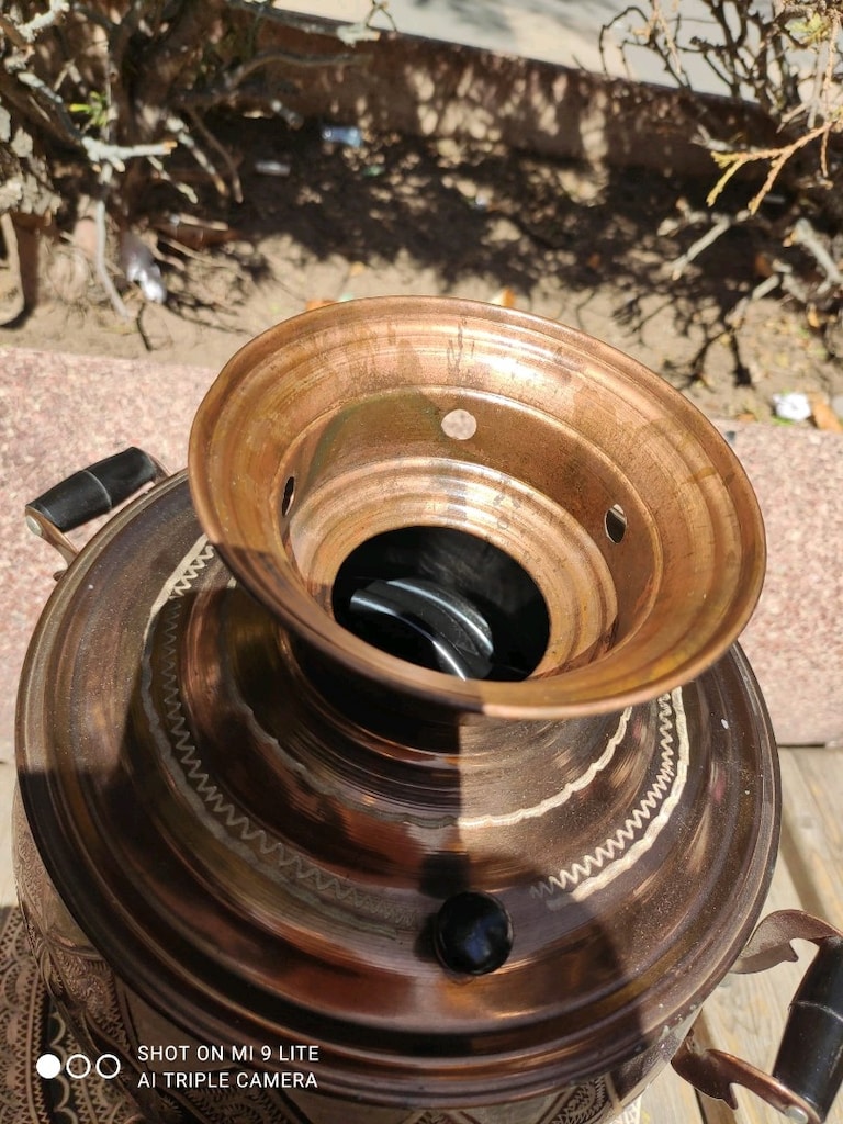 SIFIR - Hiç Kullanılmamış El İşçiliği Antika Elektrikli Bakır Semaver - 12