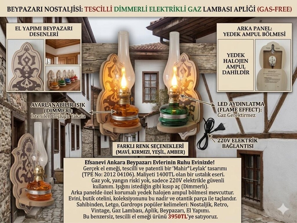 Tescilli Dimmerlı Nostaljik Elektrikli Gaz Lambası - 5