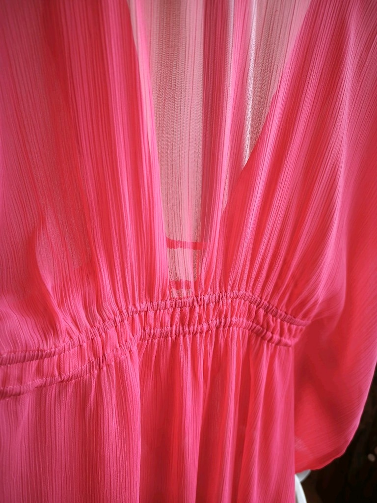 Fuşya Şifon Mini Pareo Kaftan V Yaka Lastikli L - 10