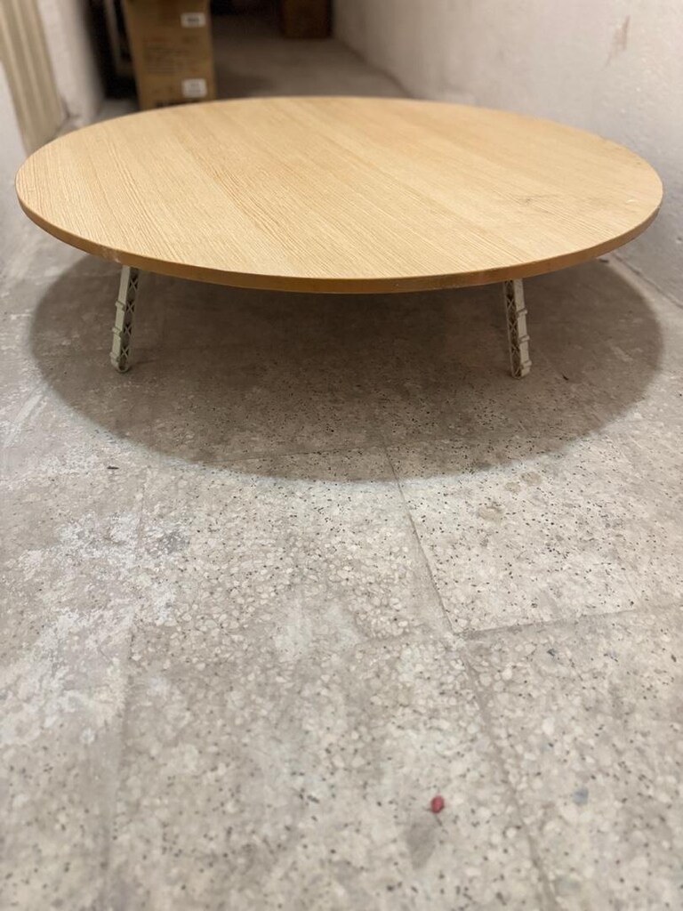 Ayaklı Ahşap Ahşap Görünümlü Yuvarlak Yer Sofrası / Masa