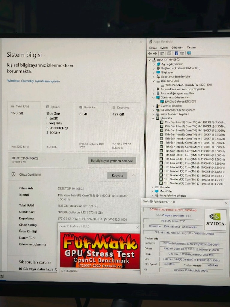 RTX 3070 İ9 11900KF 16GB RGB RAM 512GB M2SSD 800W AKVARYUM OYUNCU KASA - 8