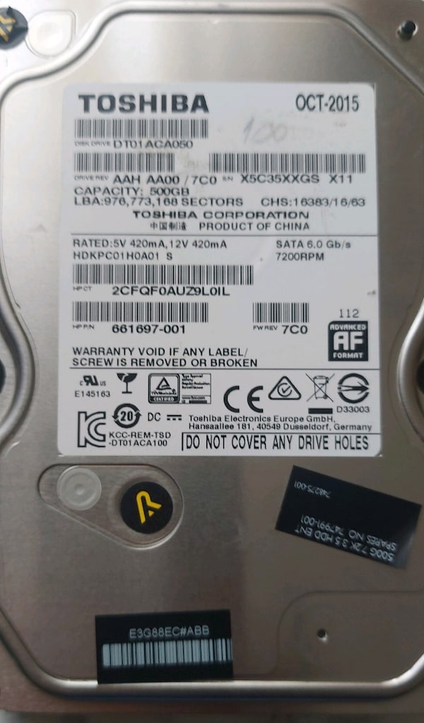 TOSHIBA 500 GB HARD DISK DT01ACA050 - 4