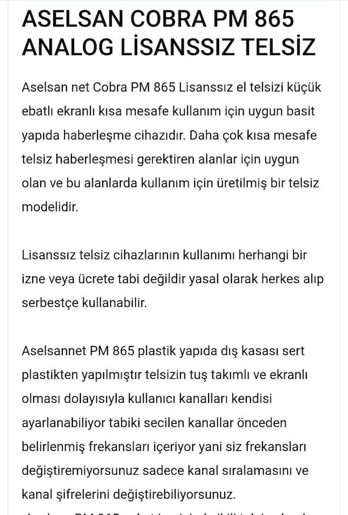 Aselsan Telsiz lisanssız