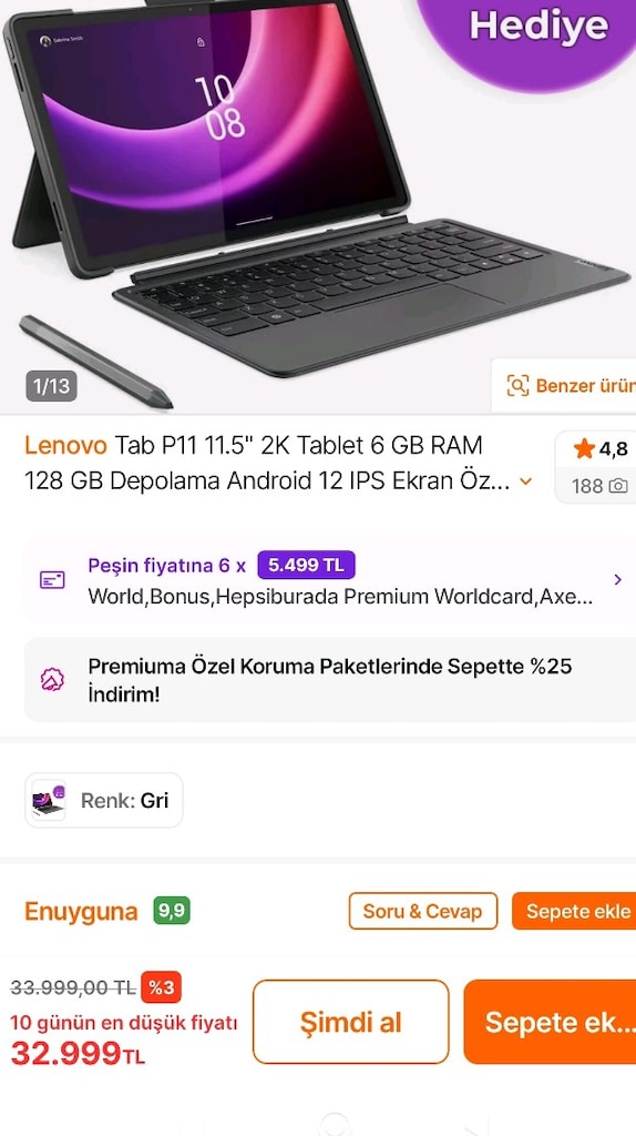 Lenovo P11 PLUS 128 GB 3 Gen TEMİZ SORUNSUZ+STYLUS KALEM+ MAUSE - 3