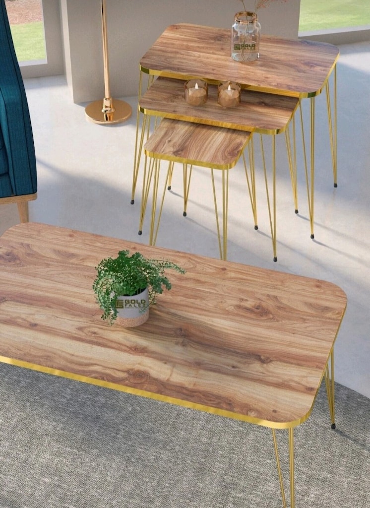 Gold Kare Ceviz Model 3 lü Zigon Sehpa ve Orta Sehpa - 2