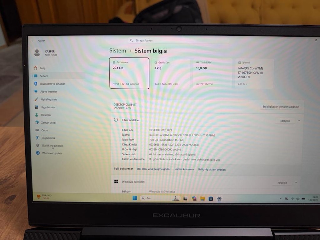 TERTEMİZ EXCALİBUR G770 İ7 10750H GEFORCE1650 Tİ - 10
