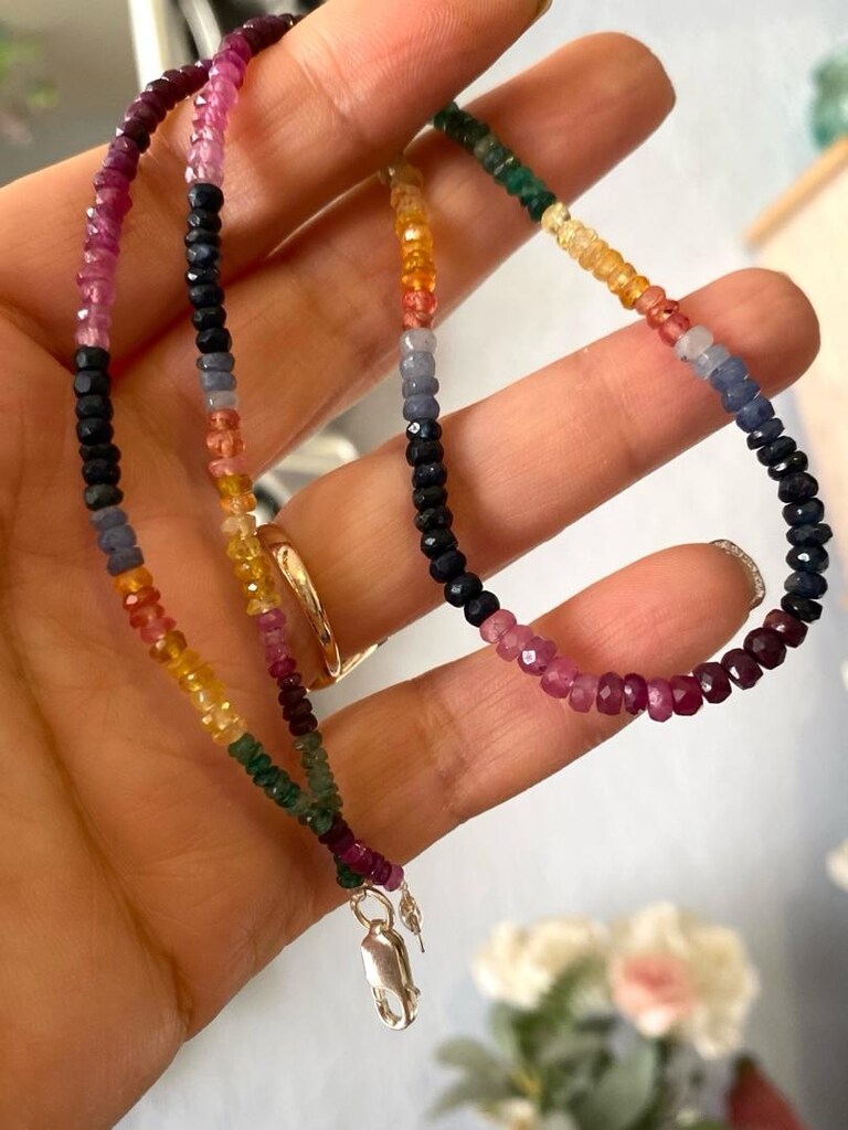 Yakut Zümrüt Safir Doğaltaş Kolye - 8