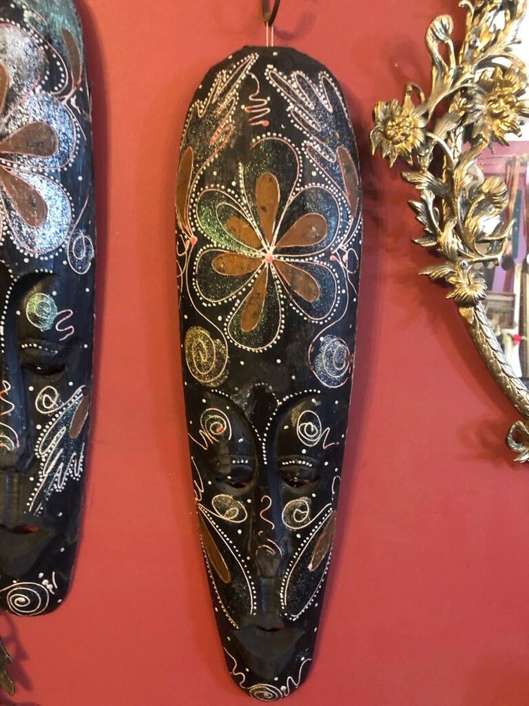 Dekoratif El Yapımı Oymalı Ahşap Mask, Duvar Süsü (2 Adet) - 4