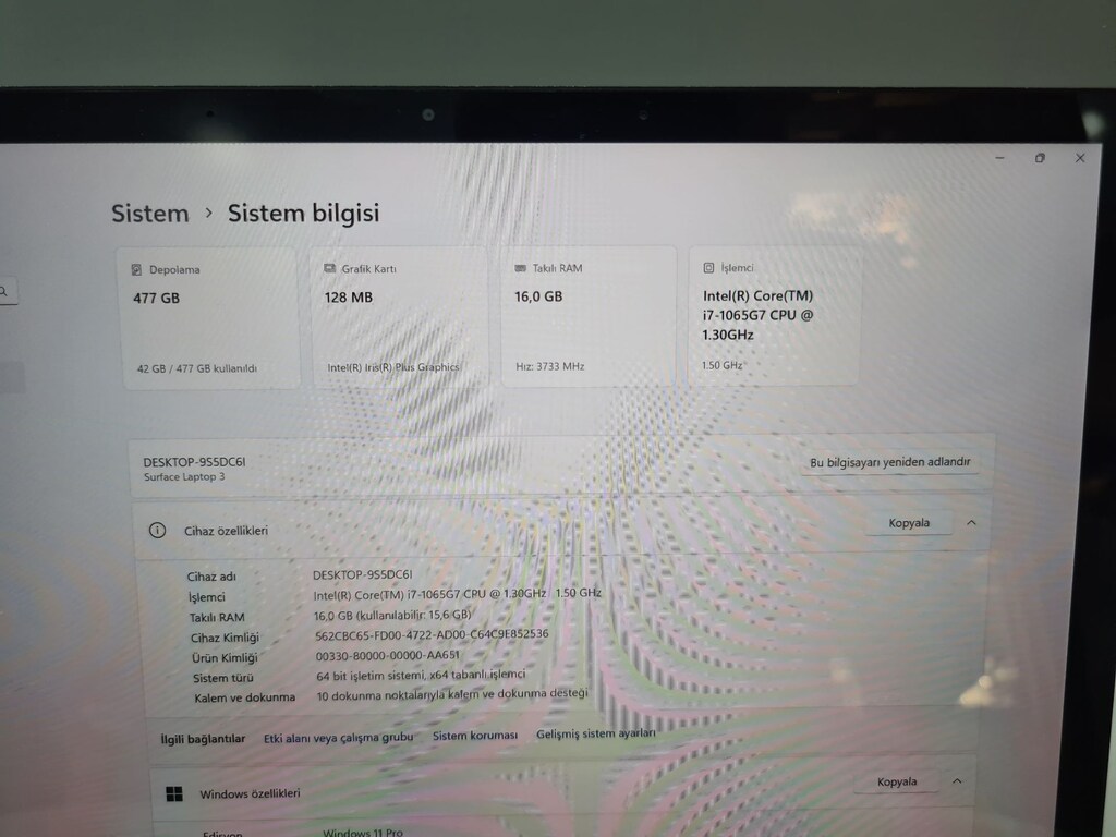 MİCROSOFT SURFACE + İ7 10.NESİL + DOKUNMATİK EKRAN + 16 GB RAM - 8