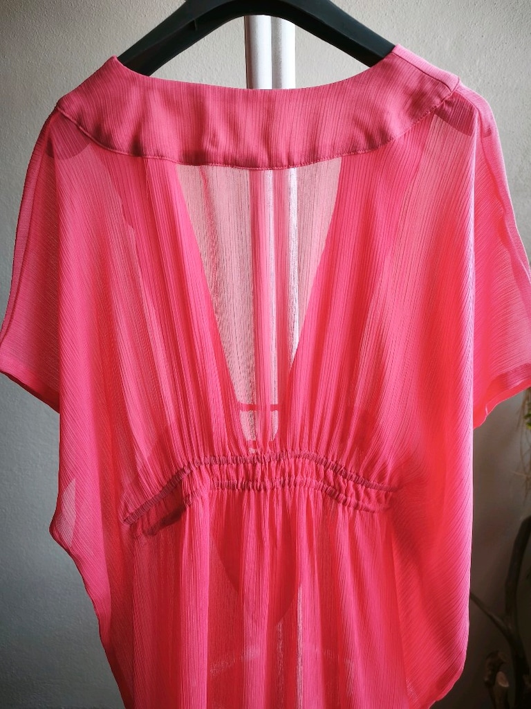 Fuşya Şifon Mini Pareo Kaftan V Yaka Lastikli L - 9
