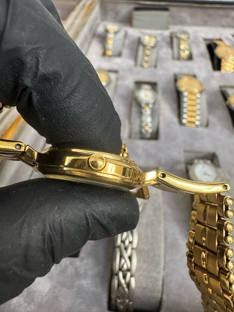 24K Altın Kaplama Taşlı Siyah Kadran Sıfır Vintage Kadın Saati - 5