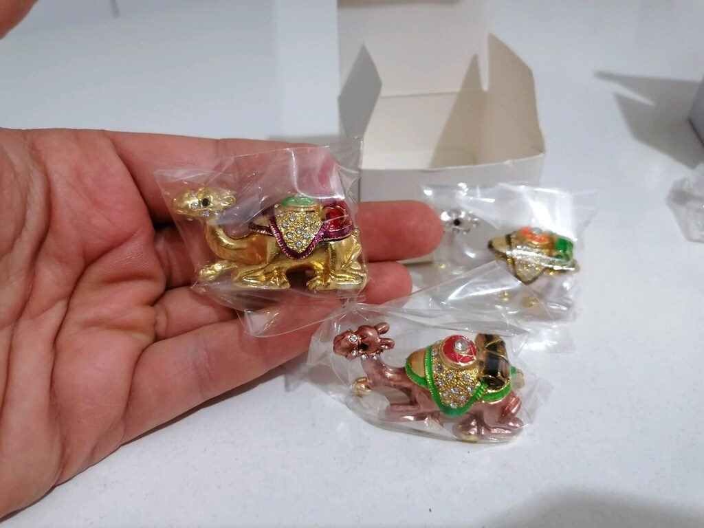 3 lü set, Swaroski Taşlı minyatür Deve motifli takı kutusu, Biblo - 2