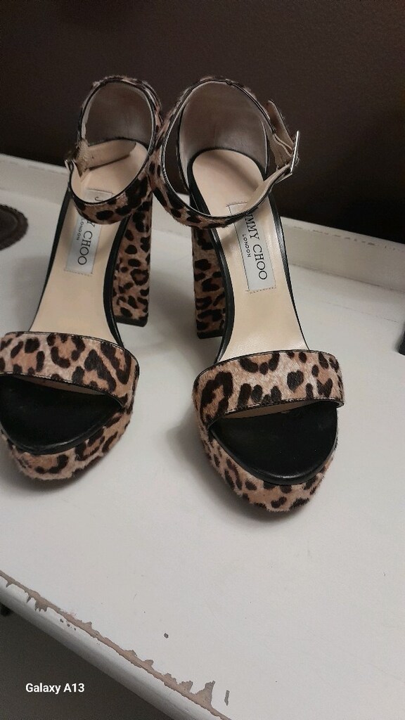 JIMMY CHOO LEOPAR DESENLI TOPUKLU SANDALET - 2