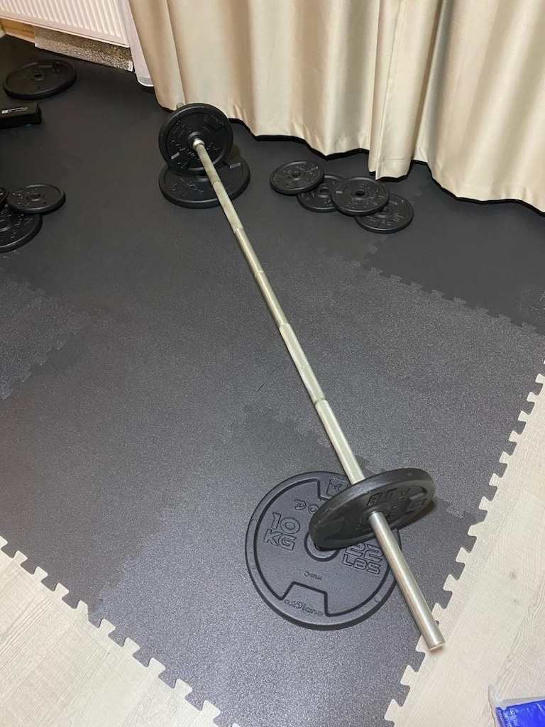 Decathlon Domyos 175 cm Halter Barı + 4x10 kg Döküm Plaka (48,7 kg) - 5
