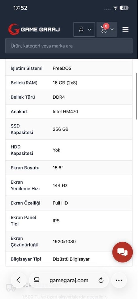 Fiyat/Performans Game Garaj Laptop | i5 10300H - GTX 1650 - 32GB RAM - - 10