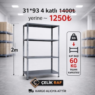 İMALATTAN ÇELİK RAF, DEPO,ARŞİV RAFI 31*93 / 2 METRE YÜKSEKLİK,4 KATLI