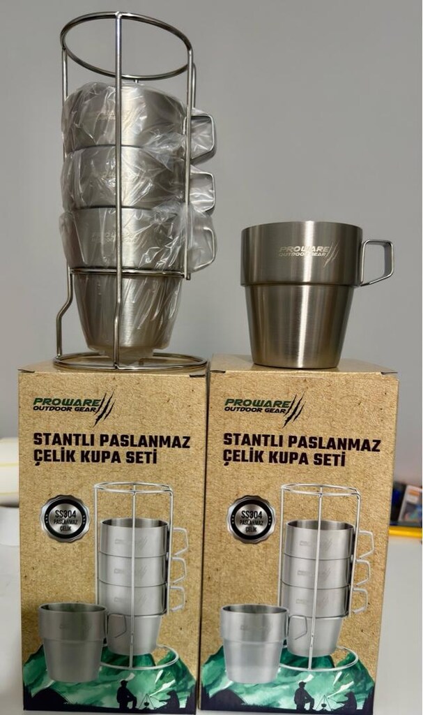 Paslanmaz Çelik 4’lü Stantlı Kamp Kupa Seti - 6