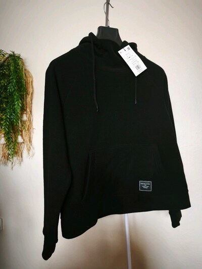 Kanguru Cepli Kadın Kapüşonlu Dik Yaka Polar Sweatshirt – Siyah | L