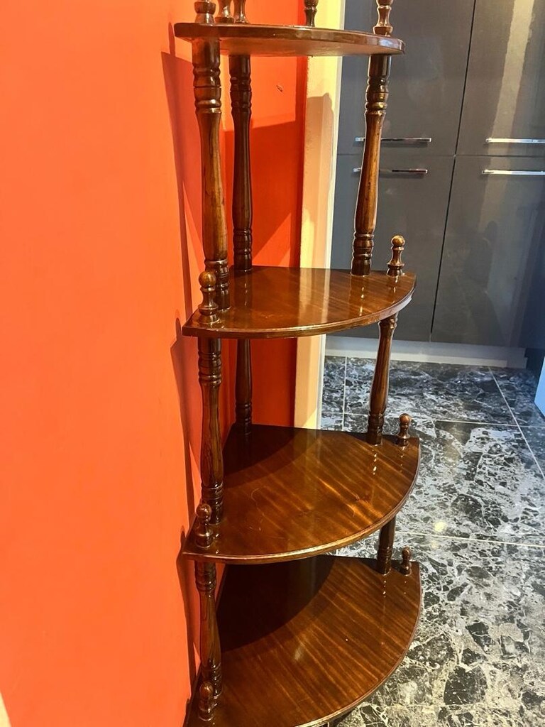 Masif Ahşap Köşe Raf / 4 Katlı Dekoratif Köşelik – Vintage Tarz - 3