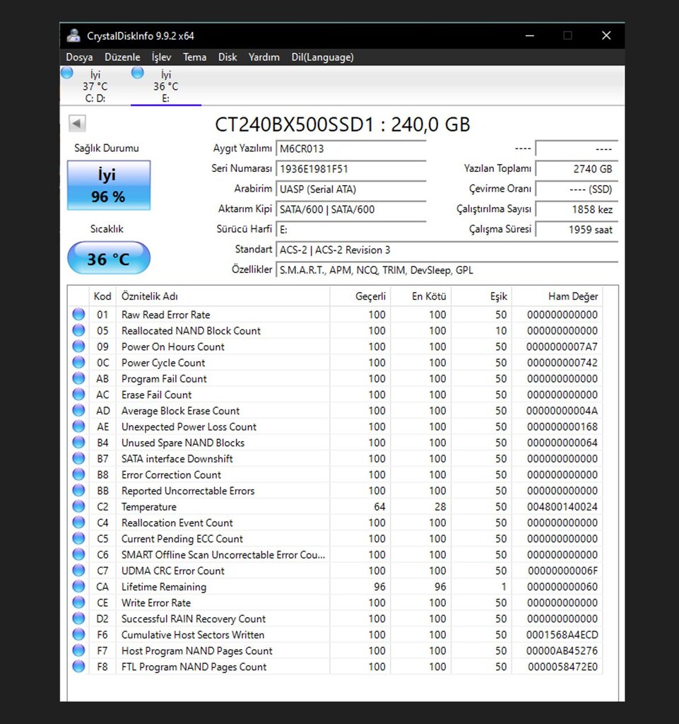 Crucial BX500 240GB SATA SSD Temiz - 2