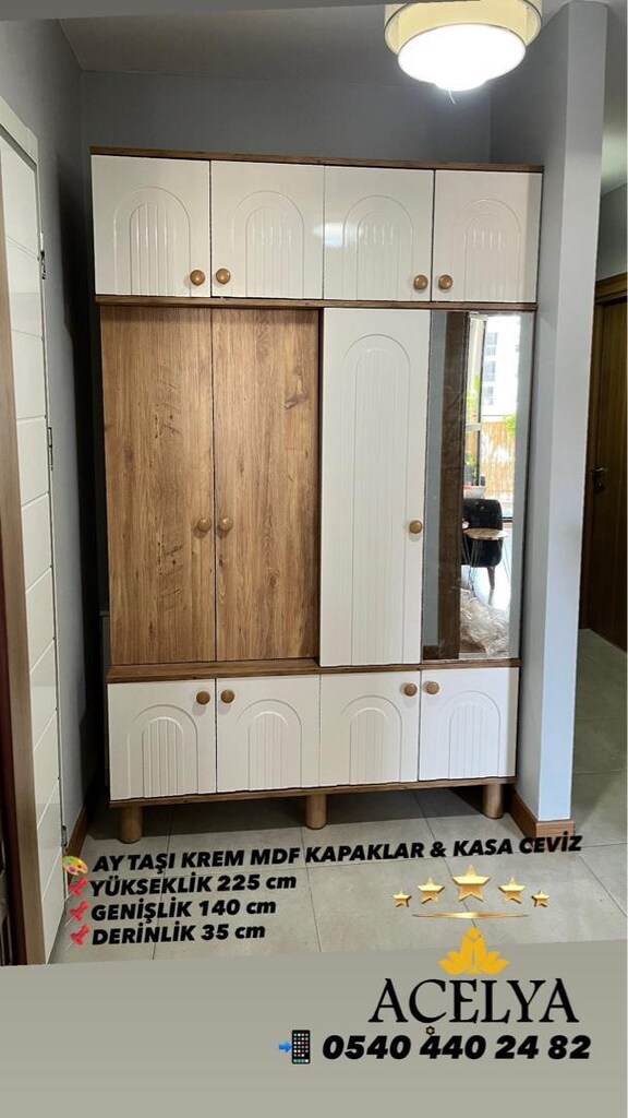 Ekru krem kapaklar kasa ceviz bohem model Portmanto - 3