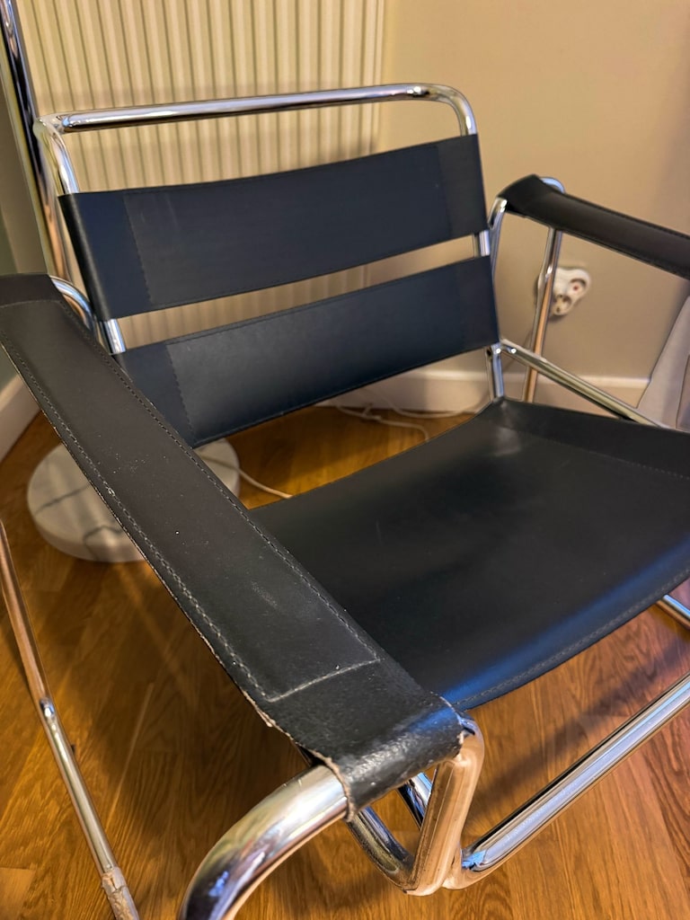 Bauhaus Wassily Chair Tarzı Vintage Krom Deri Berjer - 2
