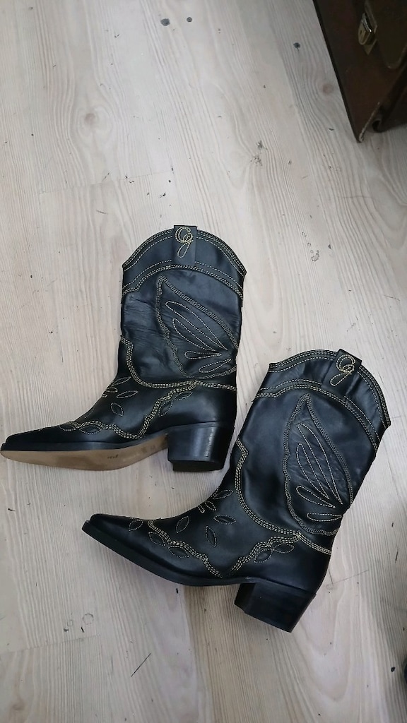 Ganni Siyah Deri Texas Kovboy Çizmesi ( 38 numara - 9