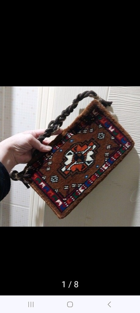 Vintage El Dokuma Yün Halı /Dokuma Dekor Çanta - 3