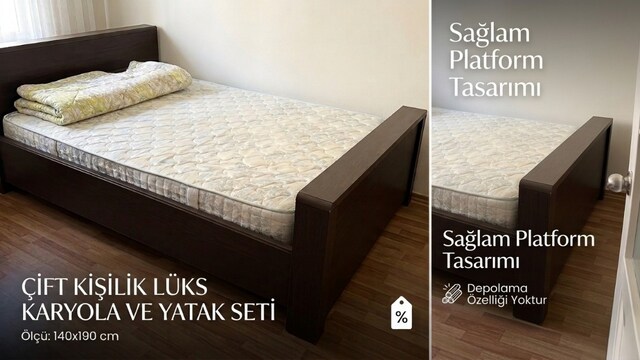 Sağlam Ahşap Platform Karyola + Konforlu Çift Kişilik Yatak