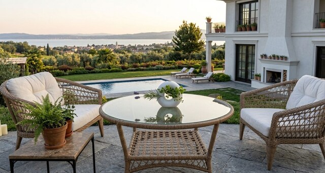 Sıfır , Hasır Bahçe balkon mobilyası / Sehpalı Bahçe mobilyası Seti