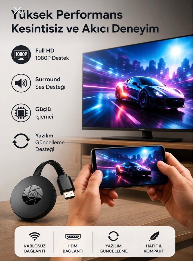 Mira screen kablosuz HDMI görüntü ve ses aktarıcı dongle Wi-Fi bağlant - 3