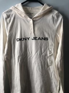 Orijinal DKNY kapüşonlu ekru krem sweatshirt - 2