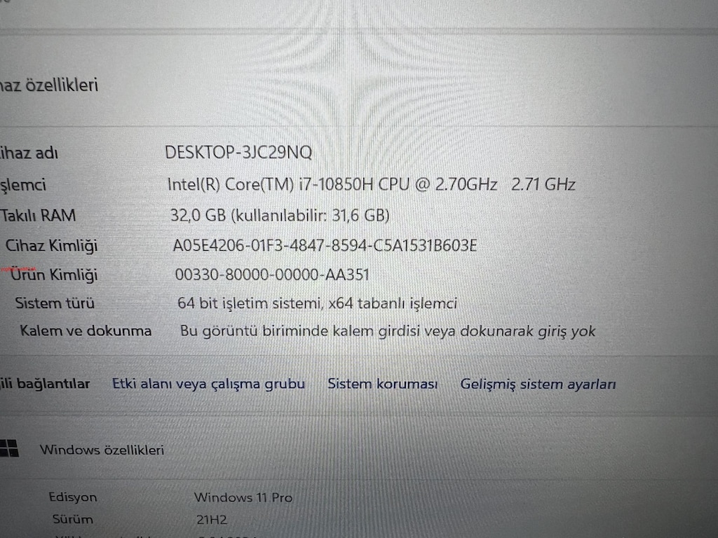 DELL PRECISION İ7 10. NESİL 32 GB RAM 512 M2SSD RTX 3000 - 5