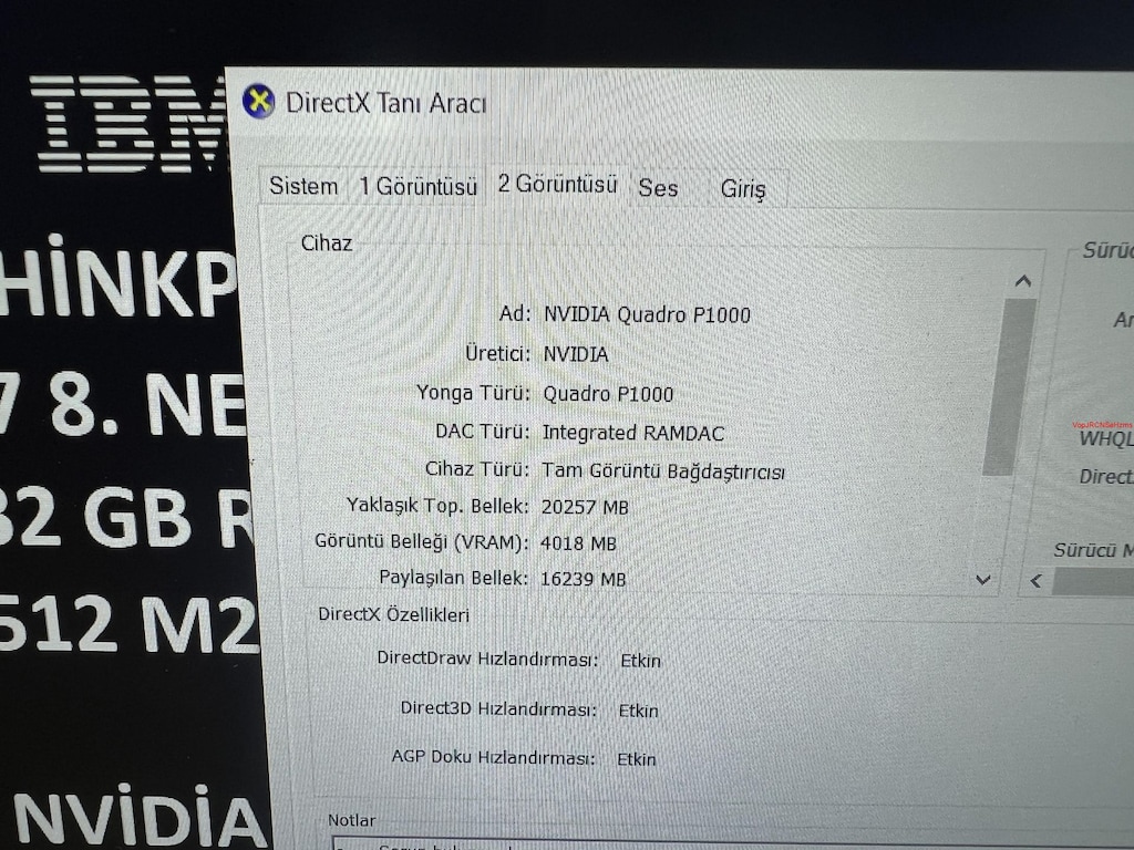 LENOVO THİNKPAD İ7 8. NESİL 32 GB RAM 512 M2SSD QUADRO P1000 - 7